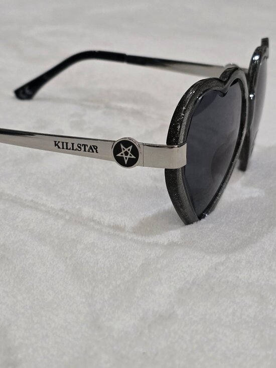 Killstar ✦ Disco Enfer Sunglasses ✦ Black Glitter Heart Frame w/ Pentagram Arms main image 10